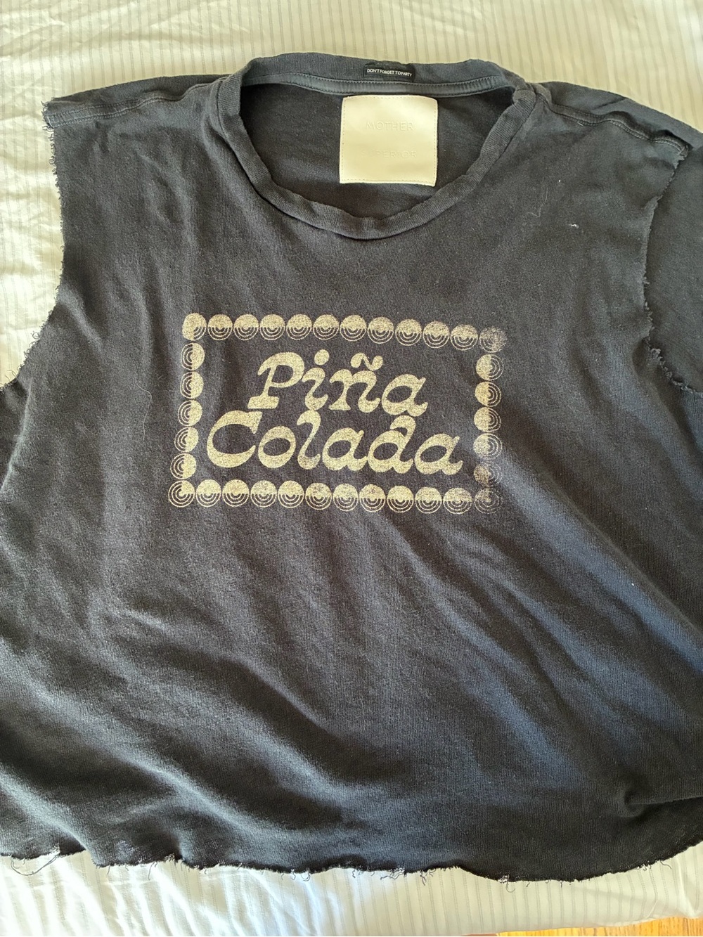 MOTHER Black 'Piña Colada' Graphic Crop Tank
